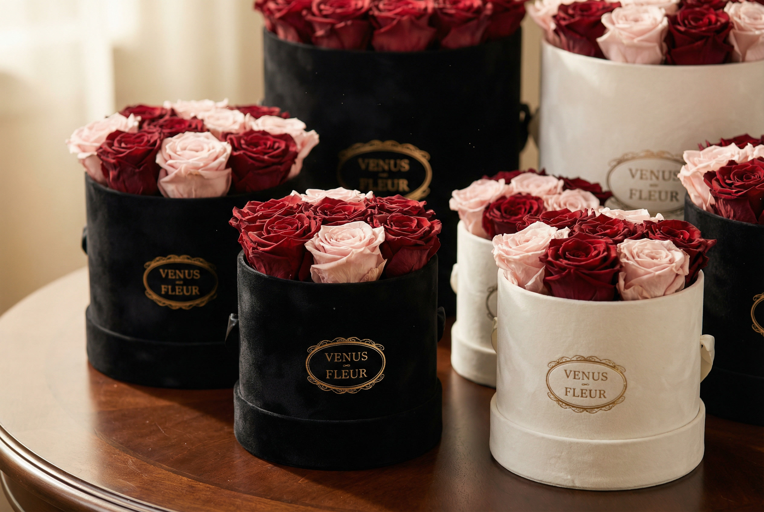 Luxury preserved rose gift box being delivered worldwide, from Dubai to the USA